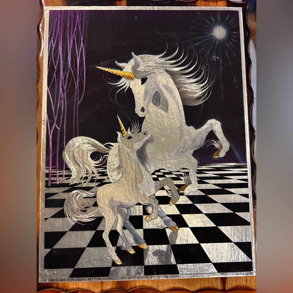 Cherokee Unicorn foil Wall Art in Black, White, and Gold 1989.